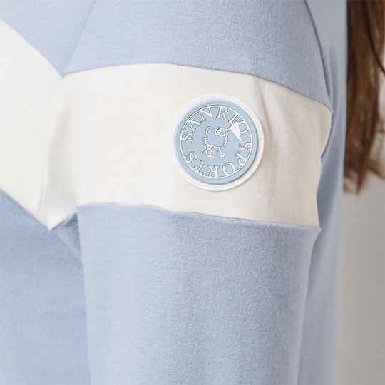 Japan Sanrio Two-Tone Logo Print Mock Neck Top (M) - Hello Kitty : Sanrio Sports Blue - 5