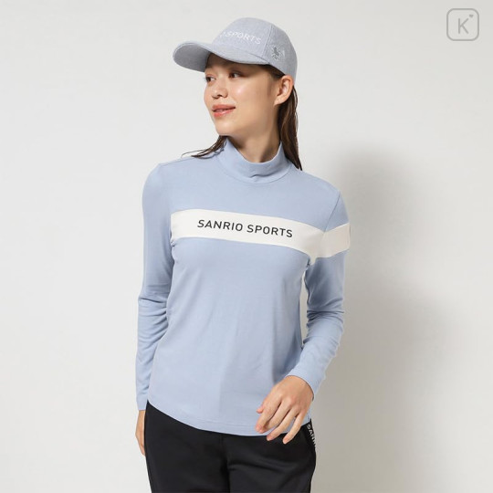 Japan Sanrio Two-Tone Logo Print Mock Neck Top (L) - Hello Kitty : Sanrio Sports Blue - 1