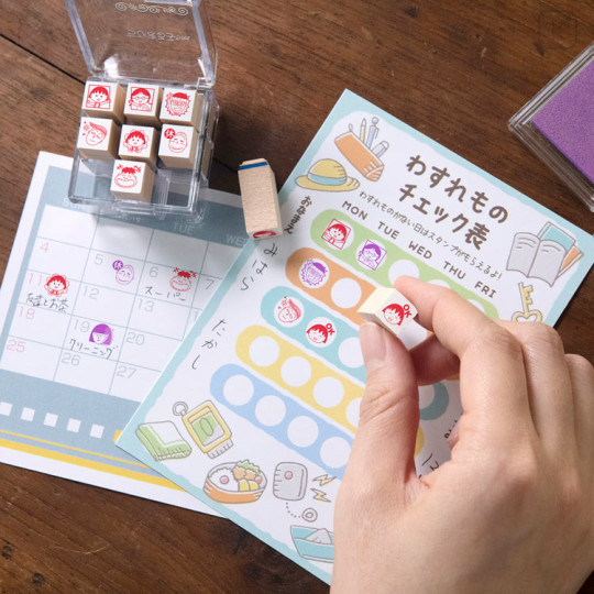 Japan Chibi Maruko Chan Check Stamp Set - Momoko Sakura - 2