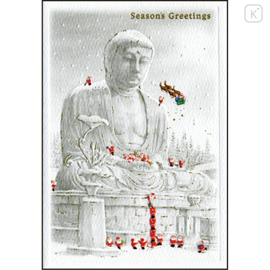 Japan Mini Santa Christmas Card - Great Buddha Kamakura - 1