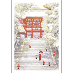 Japan Mini Santa Christmas Card - Snow at the shrine