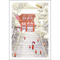 Japan Mini Santa Christmas Card - Snow at the shrine - 1