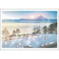 Japan Mini Santa Christmas Card - Sunrise at Onsen - 1