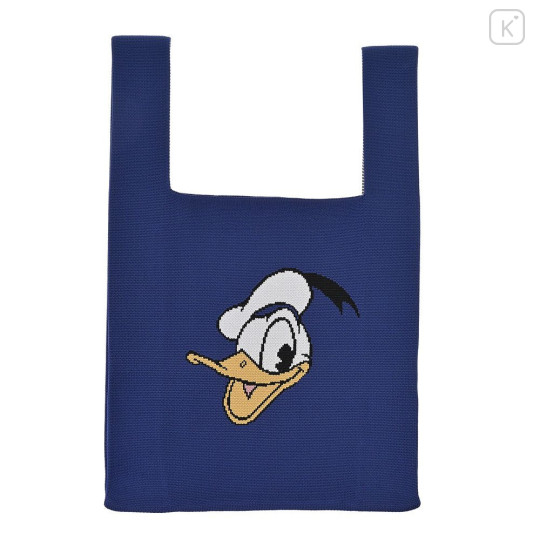 Japan Disney Store Jacquard Woven Mini Tote Bag - Donald : Face Navy Knit Bag - 1