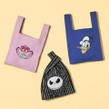 Japan Disney Jacquard Woven Mini Tote Bag - Donald : Face Navy Knit Bag - 2