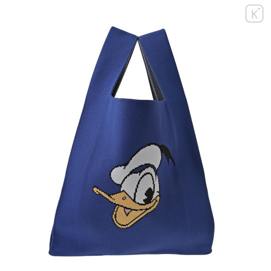 Japan Disney Jacquard Woven Mini Tote Bag - Donald : Face Navy Knit Bag - 4