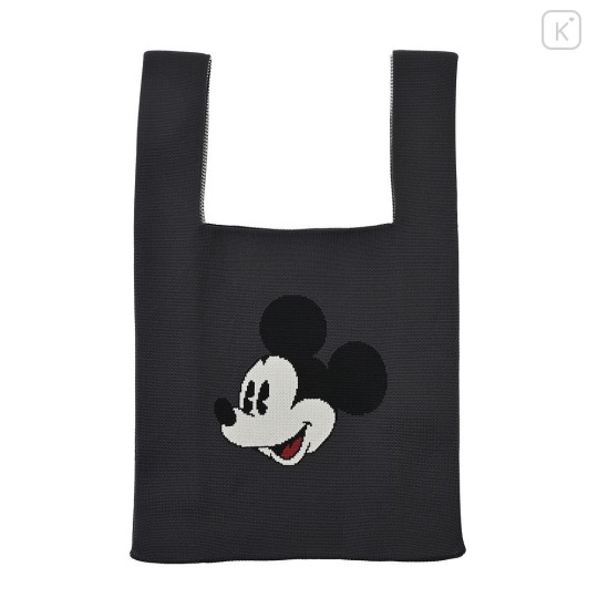 Japan Disney Jacquard Woven Mini Tote Bag - Mickey : Face Black Knit Bag - 1