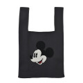Japan Disney Jacquard Woven Mini Tote Bag - Mickey : Face Black Knit Bag - 1