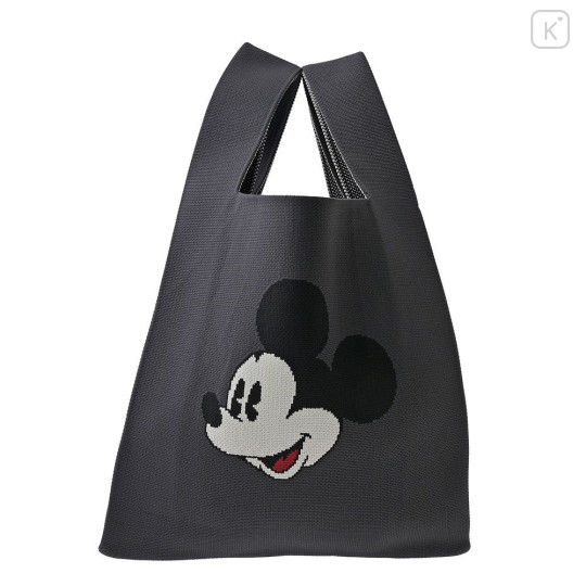 Japan Disney Jacquard Woven Mini Tote Bag - Mickey : Face Black Knit Bag - 3