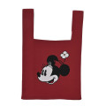 Japan Disney Jacquard Woven Mini Tote Bag - Minnie : Face Wine Red Knit Bag - 1