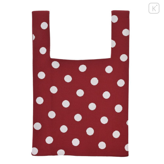 Japan Disney Jacquard Woven Mini Tote Bag - Minnie : Face Wine Red Knit Bag - 2