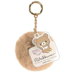 Japan San-X Dangling Tail Mascot Keychain - Chairoikoguma : Makeup Rilakkuma Faux Fur Ball Charm