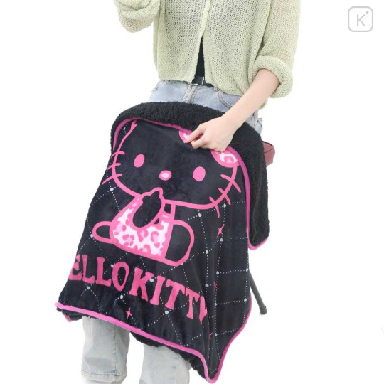 Japan Sanrio Fleece Lap Blanket - Hello Kitty : Black Pink - 5
