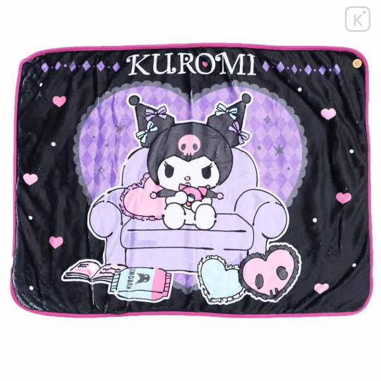 Japan Sanrio Fleece Lap Blanket - Kuromi : Throne Black - 1