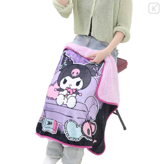 Japan Sanrio Fleece Lap Blanket - Kuromi : Throne Black - 5