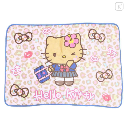Japan Sanrio Fleece Lap Blanket - Hello Kitty : Tokimeki Heisei Kogal Leopard Pink - 1