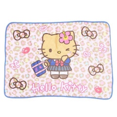 Japan Sanrio Fleece Lap Blanket - Hello Kitty : Tokimeki Heisei Kogal Leopard Pink