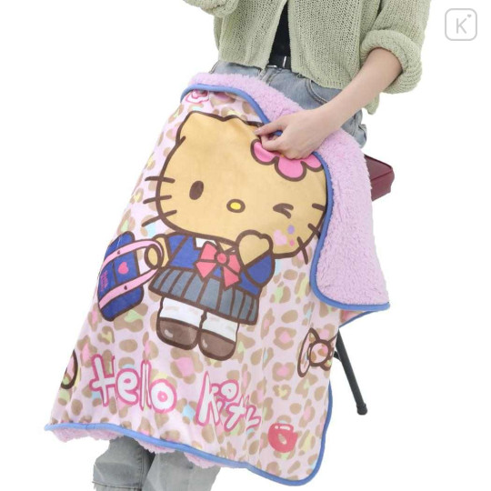Japan Sanrio Fleece Lap Blanket - Hello Kitty : Tokimeki Heisei Kogal Leopard Pink - 5