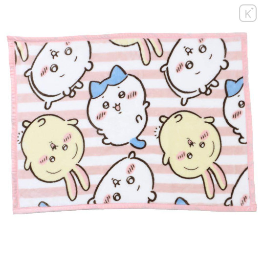 Japan Chiikawa Flannel Lap Blanket - Chiikawa & Hachiware & Usagi : Pink Striped - 1
