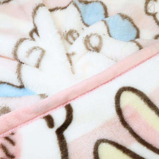 Japan Chiikawa Flannel Lap Blanket - Chiikawa & Hachiware & Usagi : Pink Striped - 2