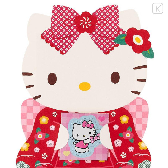 Japan Sanrio Original Gift Envelope Set - Hello Kitty : Kimono Red Plump Blossom - 4