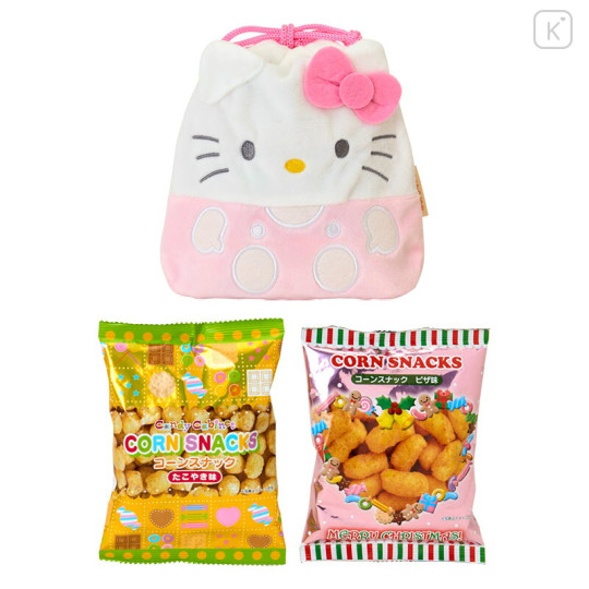 Japan Sanrio Original Character-Shaped Drawstring Bag with Snack - Hello Kitty : Pink - 3