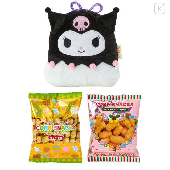 Japan Sanrio Original Character-Shaped Drawstring Bag with Snack - Kuromi : Face - 3