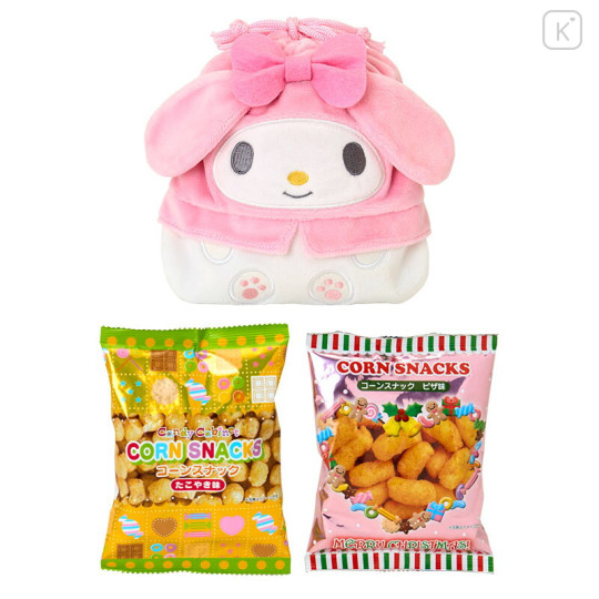 Japan Sanrio Original Character-Shaped Drawstring Bag with Snack - My Melody : Face - 3