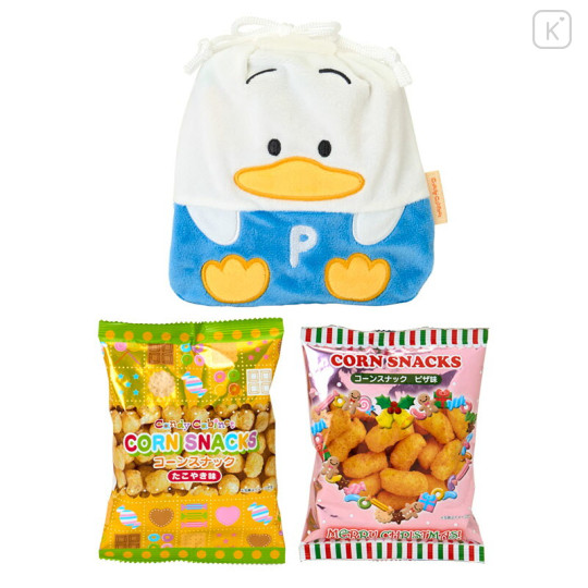 Japan Sanrio Original Character-Shaped Drawstring Bag with Snack - Pekkle : Face - 3
