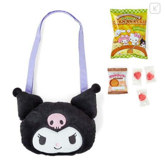 Japan Sanrio Original Kids Face-Shaped Shoulder Bag with Candy - Kuromi - 1