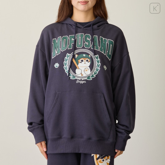 Japan Mofusand Sweatshirt Hoodie (L) - Slugger Cat Navy - 5