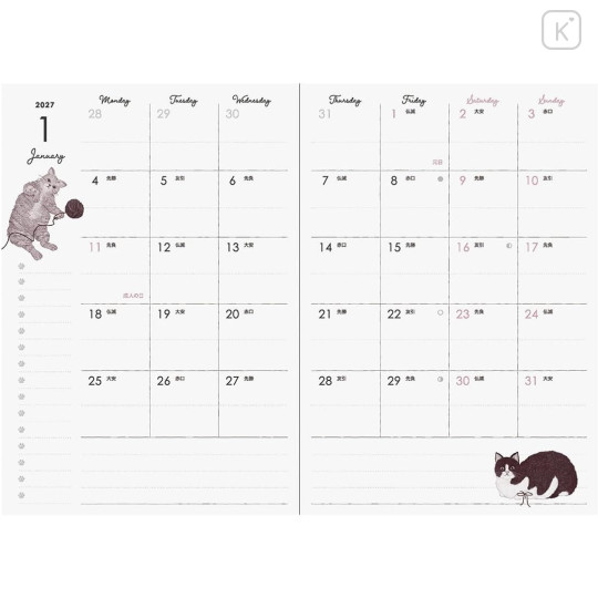 Japan A6 Planner Monthly Schedule Book - Die-Cut Cat Black 2027 - 3