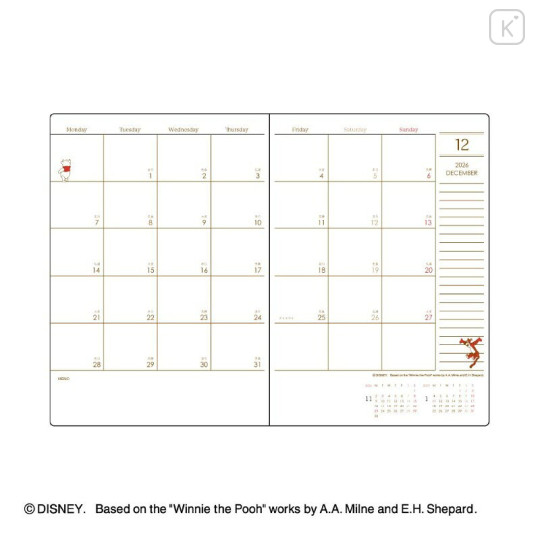 Japan Disney B6 Planner Weekly Schedule Book - Pooh : Blue 2027 - 2