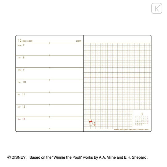 Japan Disney B6 Planner Weekly Schedule Book - Pooh : Ivory 2027 - 3