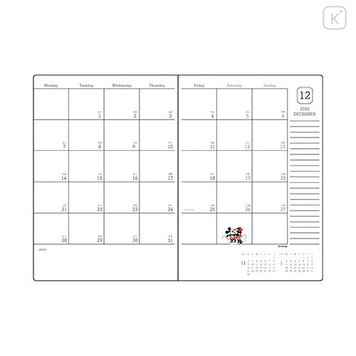 Japan Disney B6 Planner Weekly Schedule Book - Mickey & Minnie : Black 2027 - 2