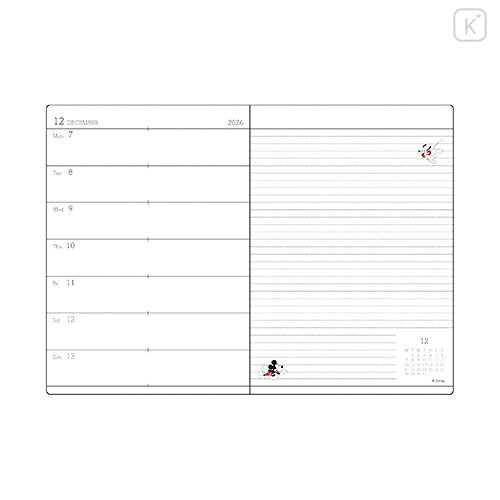 Japan Disney B6 Planner Weekly Schedule Book - Mickey & Minnie : Black 2027 - 3
