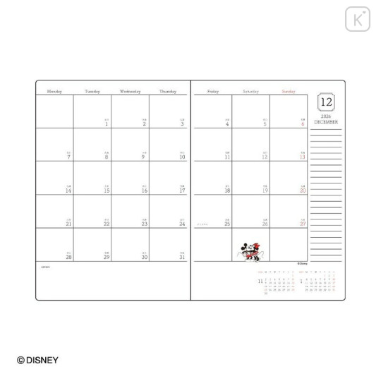 Japan Disney B6 Planner Weekly Schedule Book - Mickey & Minnie : White 2027 - 2