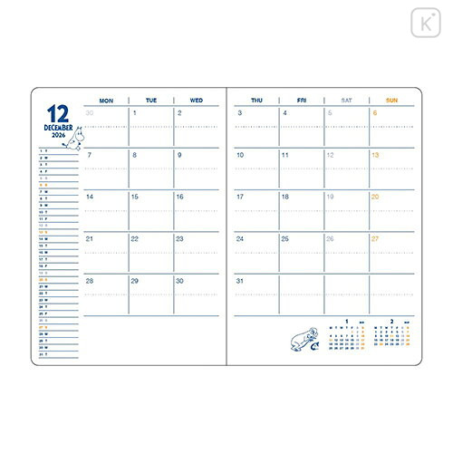 Japan Moomin B6 Planner Monthly & Weekly Schedule Book - Hattifatteners : Ivory 2027 - 2