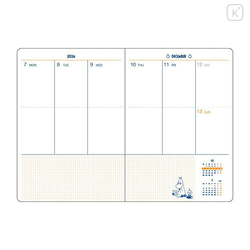 Japan Moomin B6 Planner Monthly & Weekly Schedule Book - Moomin : Navy 2027 - 3