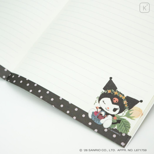 Japan Sanrio × Tomoko Hayashi A5 Notebook - Kuromi : Botanical Floral Gold Foil Stamping - 3