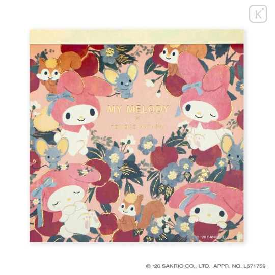 Japan Sanrio × Tomoko Hayashi Square Memo Pad - My Melody : Botanical Floral - 1