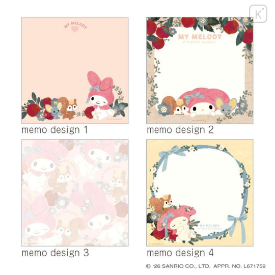 Japan Sanrio × Tomoko Hayashi Square Memo Pad - My Melody : Botanical Floral - 2