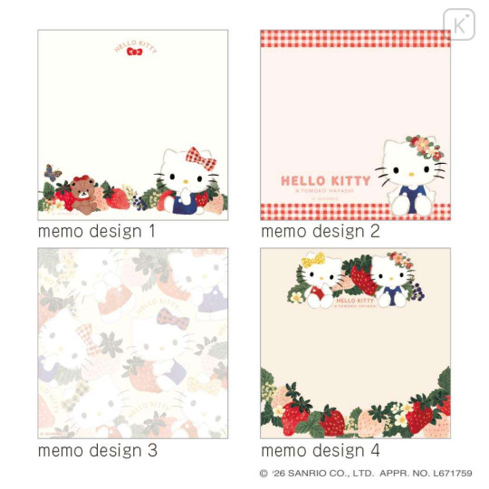 Japan Sanrio × Tomoko Hayashi Square Memo Pad - Hello Kitty : Botanical Floral - 2