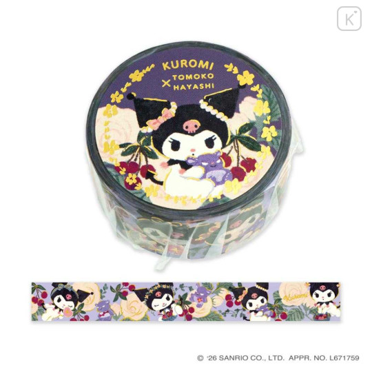 Japan Sanrio × Tomoko Hayashi Washi Masking Tape - Kuromi : Botanical Floral - 1