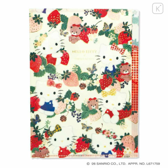 Japan Sanrio 3 Pockets A5 Clear File - Hello Kitty & Mimmy & Tiny Chum : Botanical Floral - 1