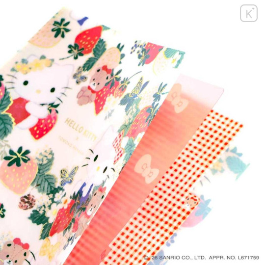 Japan Sanrio 3 Pockets A5 Clear File - Hello Kitty & Mimmy & Tiny Chum : Botanical Floral - 2