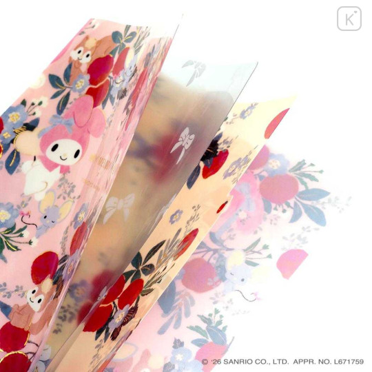 Japan Sanrio 3 Pockets A5 Clear File - My Melody : Botanical Floral - 2