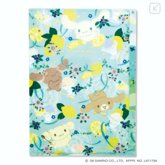 Japan Sanrio 3 Pockets A5 Clear File - Cinnamoroll : Botanical Floral - 1