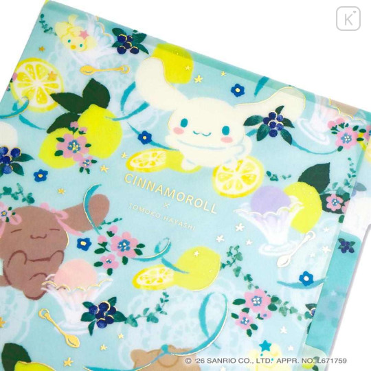 Japan Sanrio 3 Pockets A5 Clear File - Cinnamoroll : Botanical Floral - 3