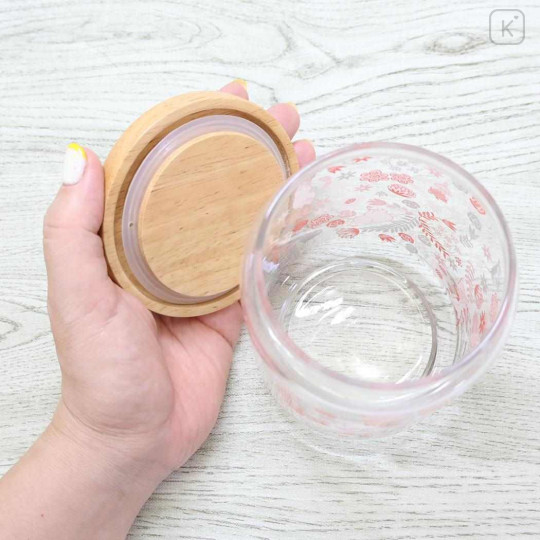 Japan Moomin Wooden Lid Glass Canister - Moomintroll : Flower Trail Pink - 3